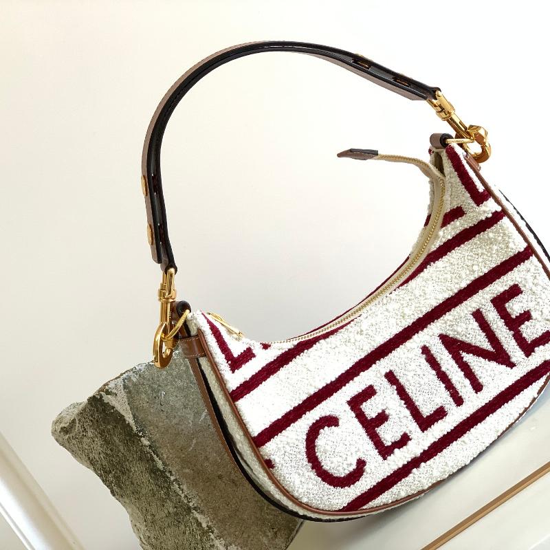 Celine Shoulder Handbag 193952 (193953) Woolen white brown characters